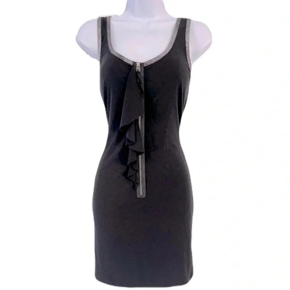 Guess/ Front zip/ Back beaded detail/ Black body con dress/  Mini/ Size US M - Picture 1 of 16